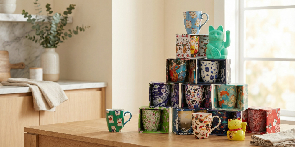 Tassen mit kunstvoll asiatischem Design