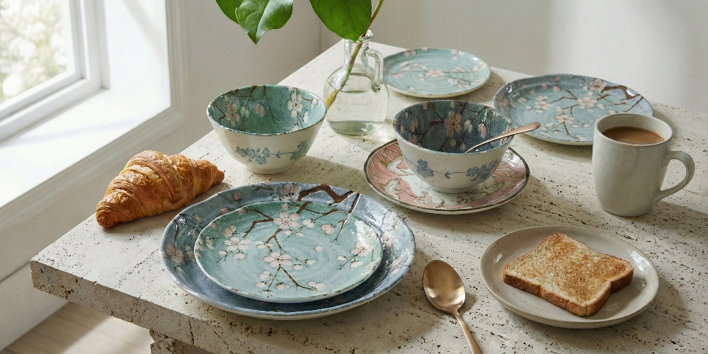 Breakfast plate with bread roll