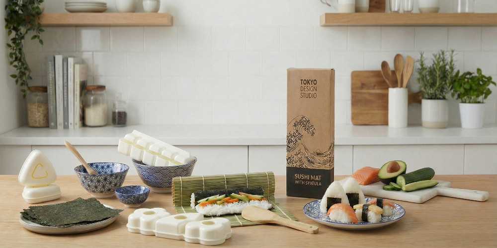 Sushi Set mit Platte, Saucenschale und Stäbchen