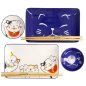 Preview: Sushi-Set Kawaii Lucky Cat Weiß/Blau, 6-tlg., Porzellan, Art.-Nr. 21691