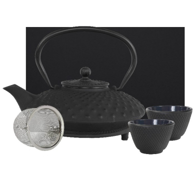teeblume cast iron teapot set, Kambin, 0,9 litre, with strainer, coaster and 2 mugs in a gift box- different colours