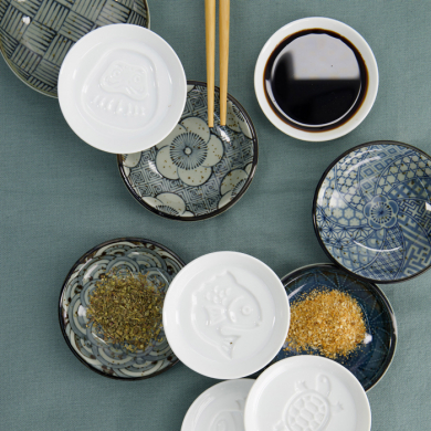 Sauce Dish Kamon Blue, Porcelain, &Oslash; 9.5 &times; 2 cm, Item No. 14357