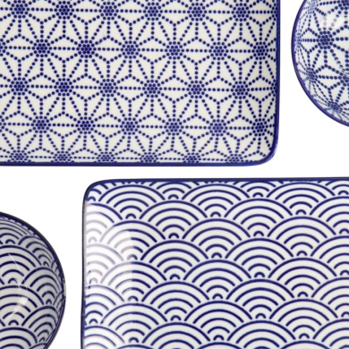 Sushi Set Nippon Blue, White, 6pcs, Porcelain, Item No. 15330
