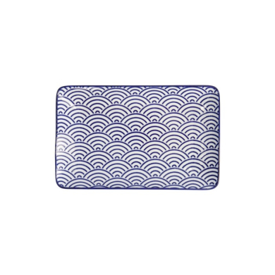 Sushi Plate Nippon Blue Waves, White, Porcelain, 21 × 13.5 cm, Item No. 15607