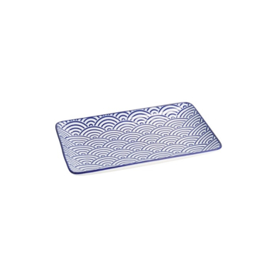Sushi Plate Nippon Blue Waves, White, Porcelain, 21 × 13.5 cm, Item No. 15607