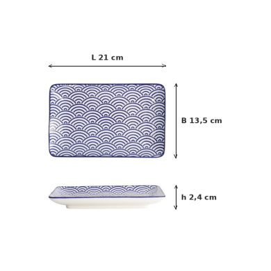 Sushi Plate Nippon Blue Waves, White, Porcelain, 21 × 13.5 cm, Item No. 15607
