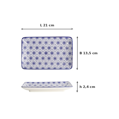 Sushi-Platte Nippon Blue Stars Weiß, Porzellan, 21 × 13,5 cm, Art.-Nr. 15610
