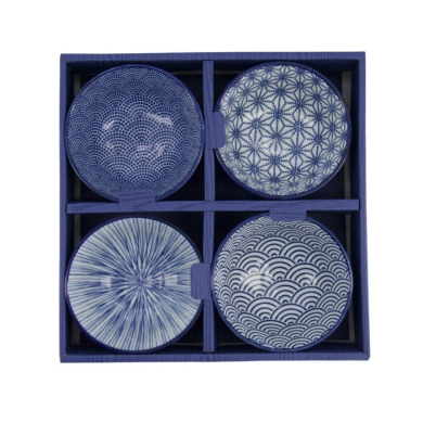 Reisschalen-Set Nippon Blue, 4-tlg., Porzellan, Ø 12 × 6,4 cm, 300 ml, Art.-Nr. 16040