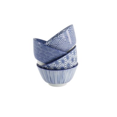 Reisschalen-Set Nippon Blue, 4-tlg., Porzellan, Ø 12 × 6,4 cm, 300 ml, Art.-Nr. 16040