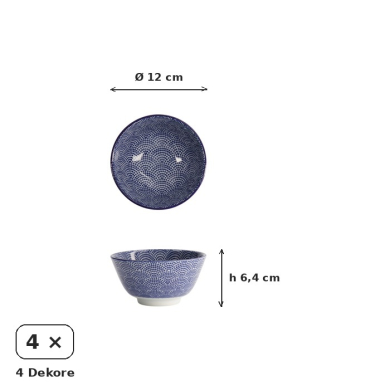 Reisschalen-Set Nippon Blue, 4-tlg., Porzellan, Ø 12 × 6,4 cm, 300 ml, Art.-Nr. 16040