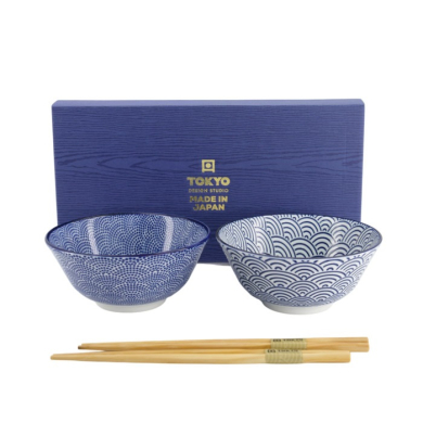 Tayo Bowl Set Nippon Blue Dots & Waves, Porcelain, 500 ml