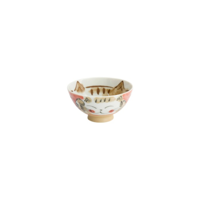 Rice Bowl Fuku Cat Neko Kawaii Red, Porcelain, 300 ml, Item No. 16299