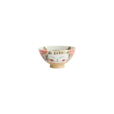 Rice Bowl Fuku Cat Neko Kawaii Red, Porcelain, 300 ml, Item No. 16299