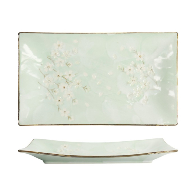 Serving Plate Green Cosmos, Stoneware, 33.2 &times; 19.3 &times; 2.2 cm