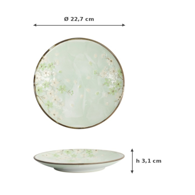Plate Green Cosmos, Stoneware, Ø 22.7 cm, Item No. 16509