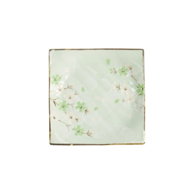 Square Plate Green Cosmos, Stoneware, 17.5 × 17.5 × 2.2 cm, Item No. 16511
