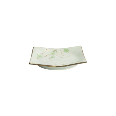 Square Plate Green Cosmos, Stoneware, 17.5 × 17.5 × 2.2 cm, Item No. 16511