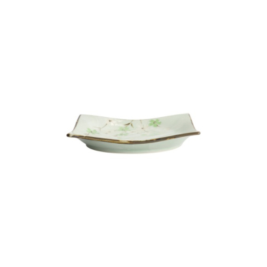 Square Plate Green Cosmos, Stoneware, 17.5 × 17.5 × 2.2 cm, Item No. 16511