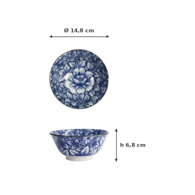 Reisschale Hana Blue Mixed Bowls Dami Botan, Porzellan, 550 ml, Art.-Nr. 16521
