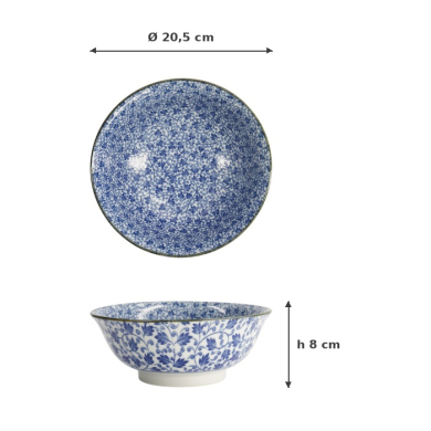 Ramen Bowl Hana Blue Mixed Bowls Karakusa, Porcelain, 1.2 l, Item No. 16539