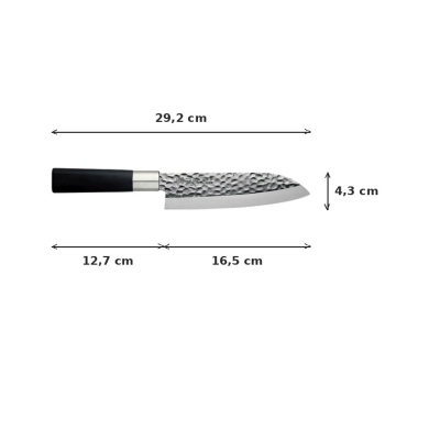 Santoku Knife (all-purpose knife) Sekiryu, Stainless steel, Hammered finish, blade 16.5 cm, handle in ABS plastic, Item No. 16600