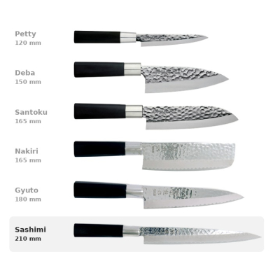 Sashimi Knife (fillet knife) Sekiryu, Stainless steel, Hammered finish, blade 21 cm, handle in ABS plastic, Item No. 16603