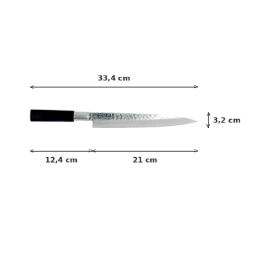 Sashimi Knife (fillet knife) Sekiryu, Stainless steel, Hammered finish, blade 21 cm, handle in ABS plastic, Item No. 16603