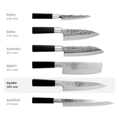 Gyuto-Messer (Fleischmesser) Sekiryu, Rostfreier Edelstahl, Gehämmert, Klinge 18 cm, Griff aus ABS-Kunststoff, Art.-Nr. 16604