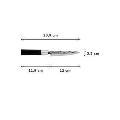 Petty-Messer (kleines Allzweckmesser) Sekiryu, Rostfreier Edelstahl, Gehämmert, Klinge 12 cm, Griff aus ABS-Kunststoff, Art.-Nr. 16605