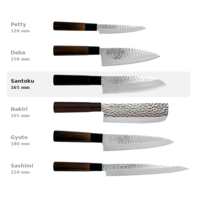 Santoku Knife (all-purpose knife) Sekiryu, Stainless steel, Hammered finish, blade 16.5 cm, handle in Wood, Item No. 16606