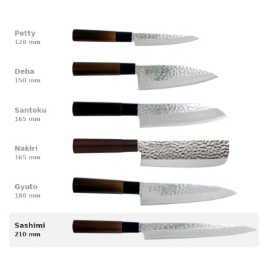 Sashimi-Messer (Filetiermesser) Sekiryu, Rostfreier Edelstahl, Gehämmert, Klinge 21 cm, Griff aus Holz, Art.-Nr. 16609