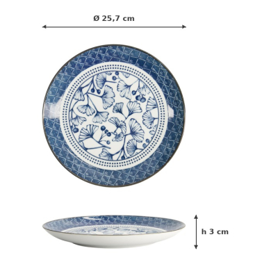 Plate Flora Japonica Gingko Blue, White, Porcelain, Ø 25.7 cm, Item No. 16720