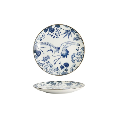 Plate Flora Japonica Crane Blue, White, Porcelain, &Oslash; 16 cm