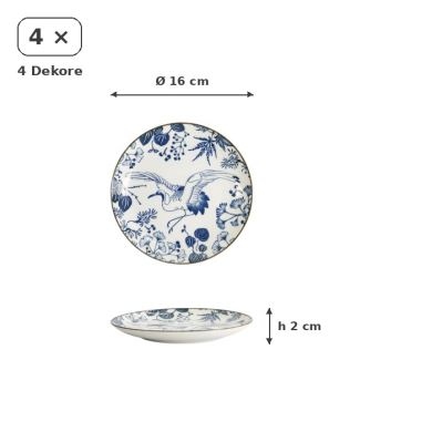 Plate Set Flora Japonica Blue, White in a gift box, 4pcs, Porcelain, Ø 16 cm, Item No. 16851