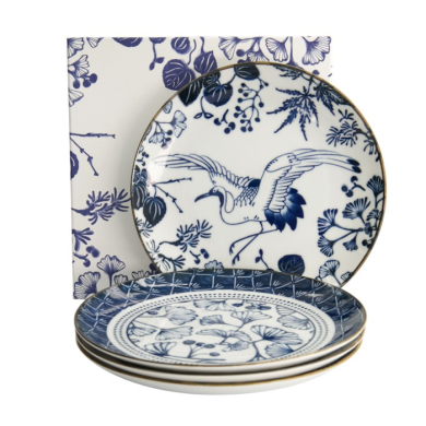 Plate Set Flora Japonica Blue, White in a gift box, 4pcs, Porcelain, Ø 20.6 cm, Item No. 16852