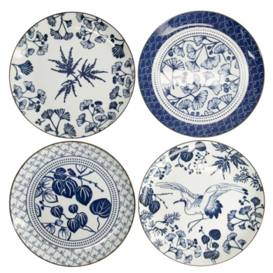 Teller-Set Flora Japonica Blau/Weiß in Geschenkbox, 4-tlg., Porzellan, Ø 25,7 cm, Art.-Nr. 16853