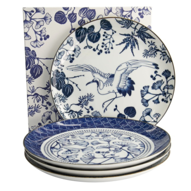 Teller-Set Flora Japonica Blau/Weiß in Geschenkbox, 4-tlg., Porzellan, Ø 25,7 cm, Art.-Nr. 16853