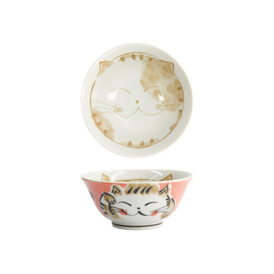 Reisschale Fuku Cat Neko Kawaii Rot, Porzellan, 500 ml