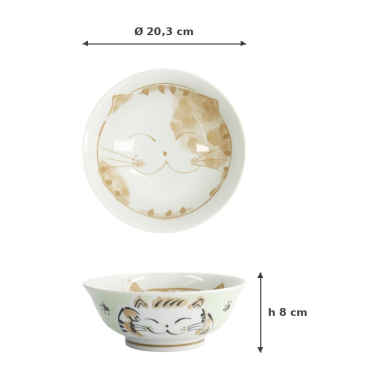 Rice Bowl Fuku Cat Neko Kawaii Green, Porcelain, 1 L, Item No. 16905