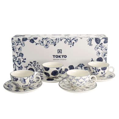 Cup and Saucer Set Flora Japonica Blue in a gift box, 8pcs, Porcelain, 250 ml, Item No. 16980