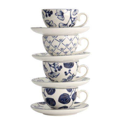 Cup and Saucer Set Flora Japonica Blue in a gift box, 8pcs, Porcelain, 250 ml, Item No. 16980