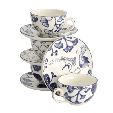Cup and Saucer Set Flora Japonica Blue in a gift box, 8pcs, Porcelain, 250 ml, Item No. 16980