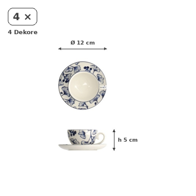 Cup and Saucer Set Flora Japonica Blue, 8pcs, Porcelain, 100 ml, Item No. 17456