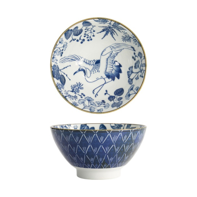 Bowl Flora Japonica Crane Blue, White, Porcelain, 950 ml