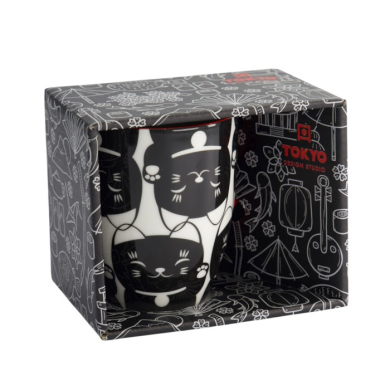 Tasse Kawaii Lucky Cat Schwarz in Geschenkbox, Porzellan, 380 ml
