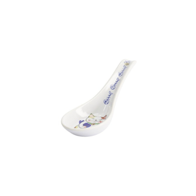 Soup Spoon Kawaii Lucky Cat Blue Fish, Porcelain, 13.8 cm, Item No. 17620