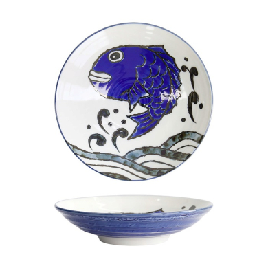 Tiefer Teller Seafood Snapper Blau/Wei&szlig;, Porzellan, &Oslash; 21,7 cm, 900 ml