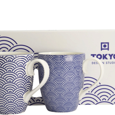 Mug Set Nippon Blue Blue, White in a gift box, 2pcs, Porcelain, 380 ml, Item No. 17988
