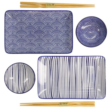 Sushi-Set Nippon Blue Lines-Dots Weiß, 6-tlg., Porzellan, Art.-Nr. 17991