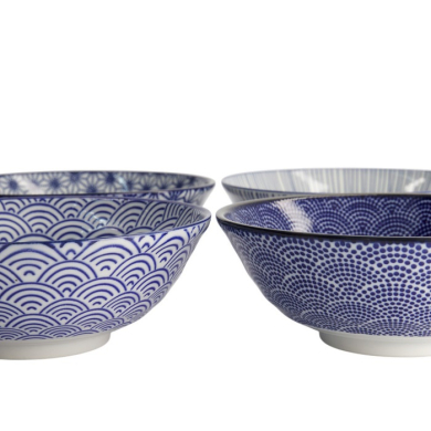 Ramenschalen-Set Nippon Blue, 4-tlg., Porzellan, Ø 21 × 7,8 cm, 1 L, Art.-Nr. 18357